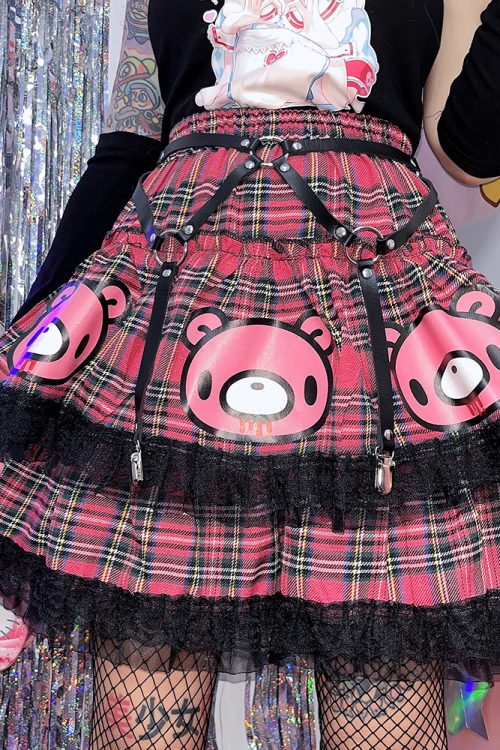 Harajuku Cartoon Print Double Layer Y2k Skirt (with Belt)