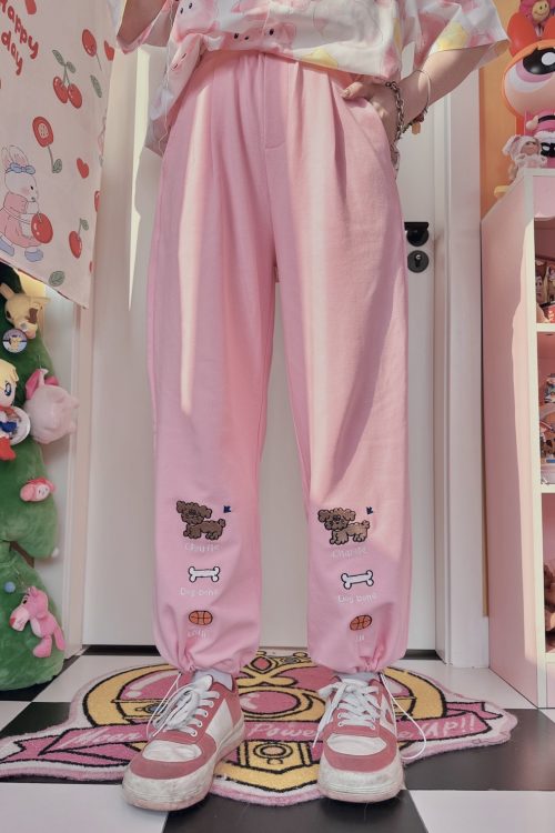 Sweet Embroidery Casual Wide-Leg Pants