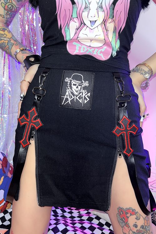 Punk Cross Slit Black Skirt