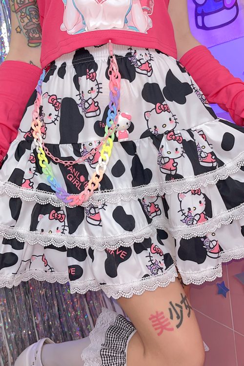 Sweet Cartoon Cow Print Skirt