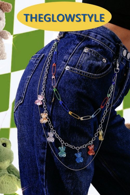 Cute Bear Y2k Pin Pants Chain Necklace