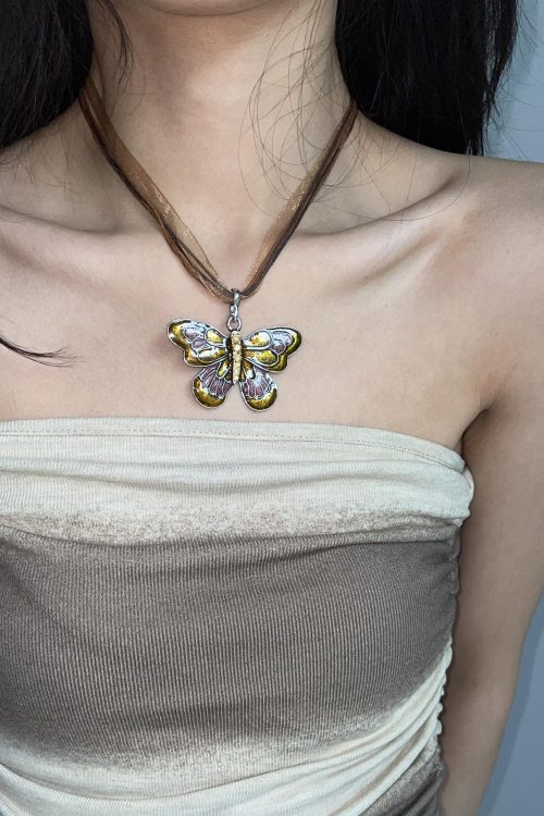 Vintage Y2k Colorful Butterfly Pendant Necklace