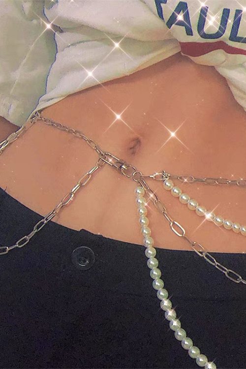 Y2K Sexy Multilayer Imitation Pearl Chain Waist Chain