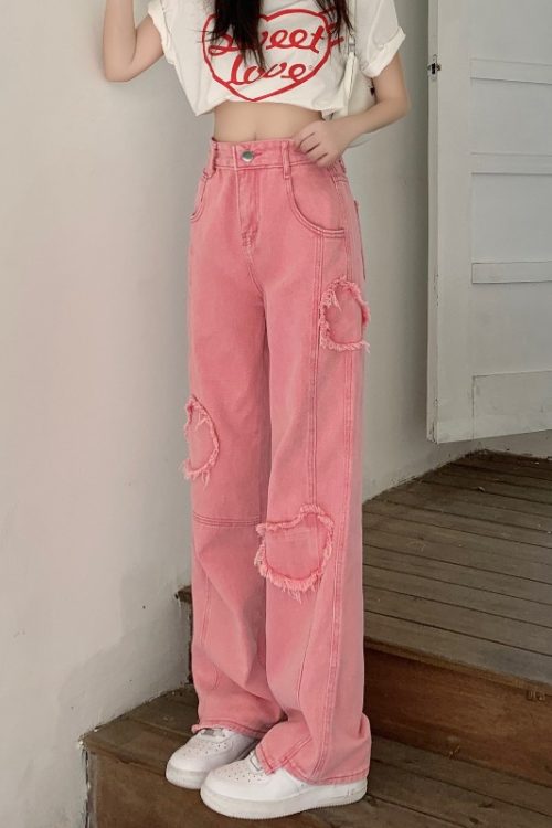 Heart Pink Straight-Leg High-Rise Jeans