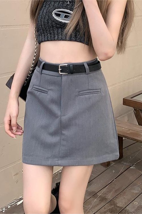 Casual High Waisted A-Line Skirt(without belt)