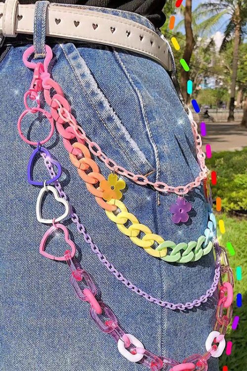 Rainbow Hip Hop Girl With Pants Chain