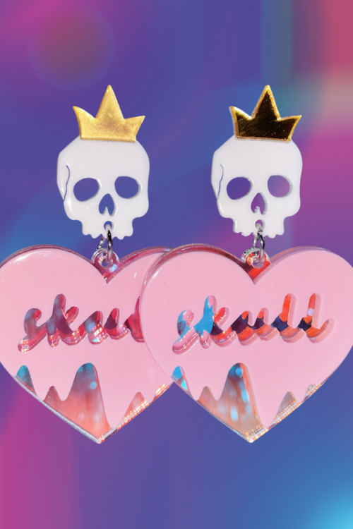 Witch’s Love Heart Acrylic Skull Earrings