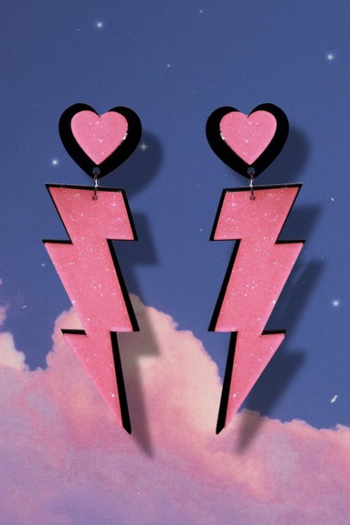 Lightning Peach Heart Love Exaggerated Earrings